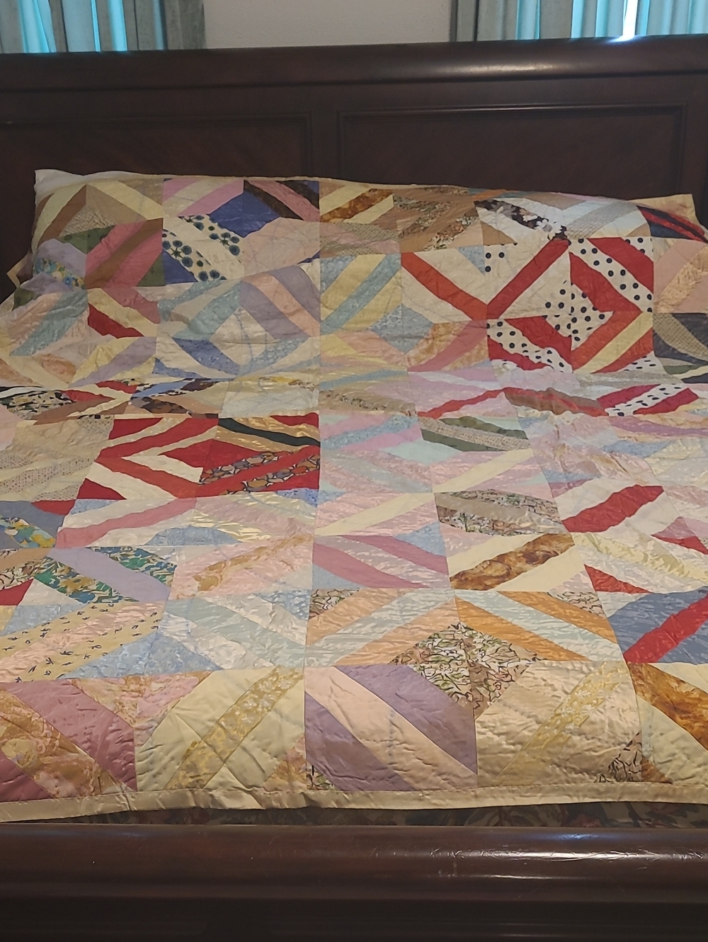 Handmade Multicolor Patchwork Cutter Quilt - Classic Striped Blocks Taffeta